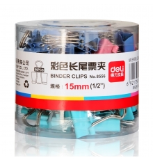 嚴(yán)采/得力（deli）筒裝長(zhǎng)尾票夾彩色 15mm 6# 8556（60只/筒，60筒/件）