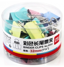 嚴(yán)采/得力（deli）筒裝長尾票夾彩色 32mm 3# 8553（24只/筒，48筒/件）